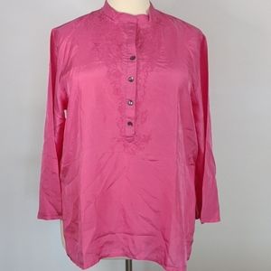 Chico's pink silk embroidered blouse